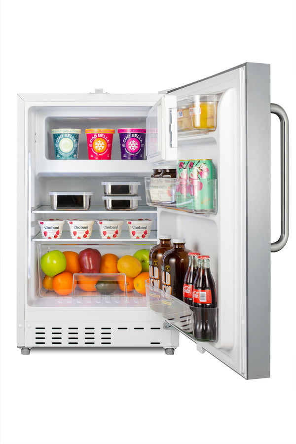 Accucold ADA compliant built-in or freestanding 20" wide refrigerator-freezer for residential use with lock (Model ALRF48SSTBLHD)