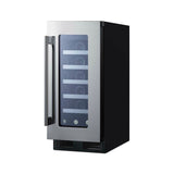15" wide ADA compliant wine cellar for built-in or freestanding use, with digital controls, front lock, and LED lighting