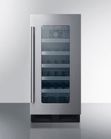 15" wide ADA compliant wine cellar for built-in or freestanding use, with digital controls, front lock, and LED lighting