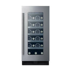 15" wide ADA compliant wine cellar for built-in or freestanding use, with digital controls, front lock, and LED lighting