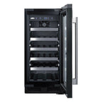 15" wide ADA compliant wine cellar for built-in or freestanding use, with digital controls, front lock, and LED lighting