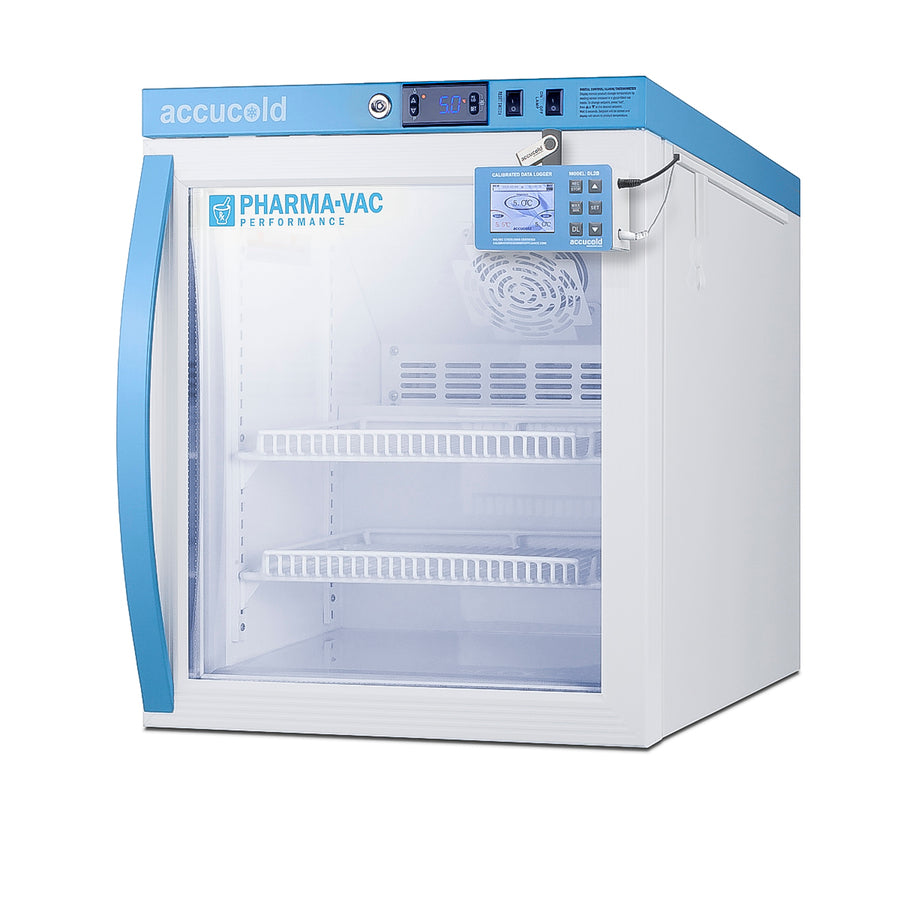 Pharma-Vac Performance Series 2 cu.ft. all-refrigerator with glass door, Glass Door, Data Logger (Model ARG2PVDL2B) - Angle