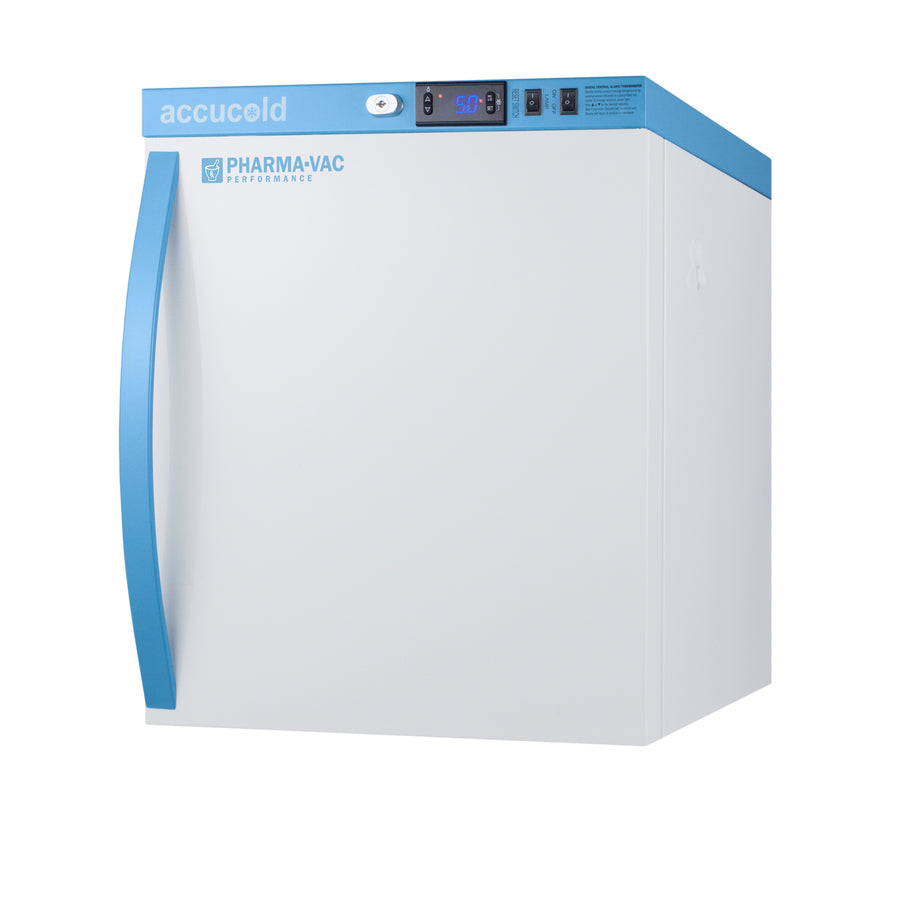 Accucold Performance series Pharma-Vac 1 cu.ft. compact all-refrigerator for vaccine, Left Hinge – ARS1PVDL2BLHD - Angle