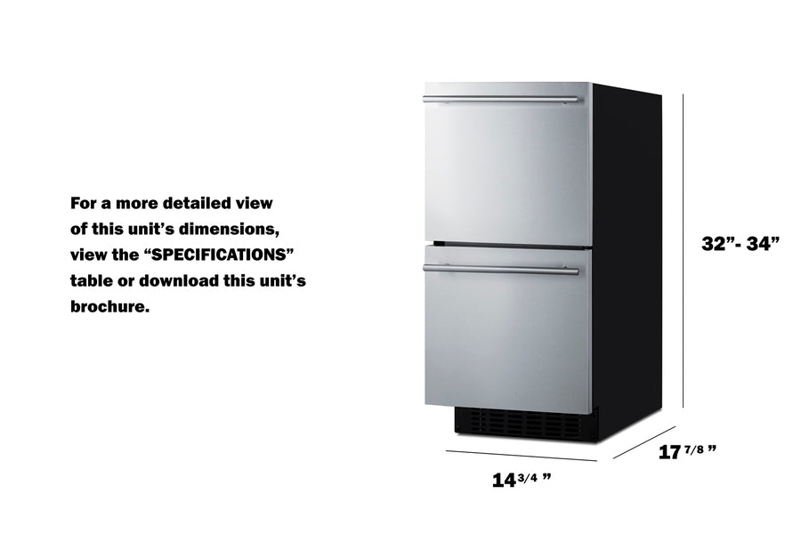 18" Deep 15" Wide Undercounter Ada Height Drawer Refrigerator