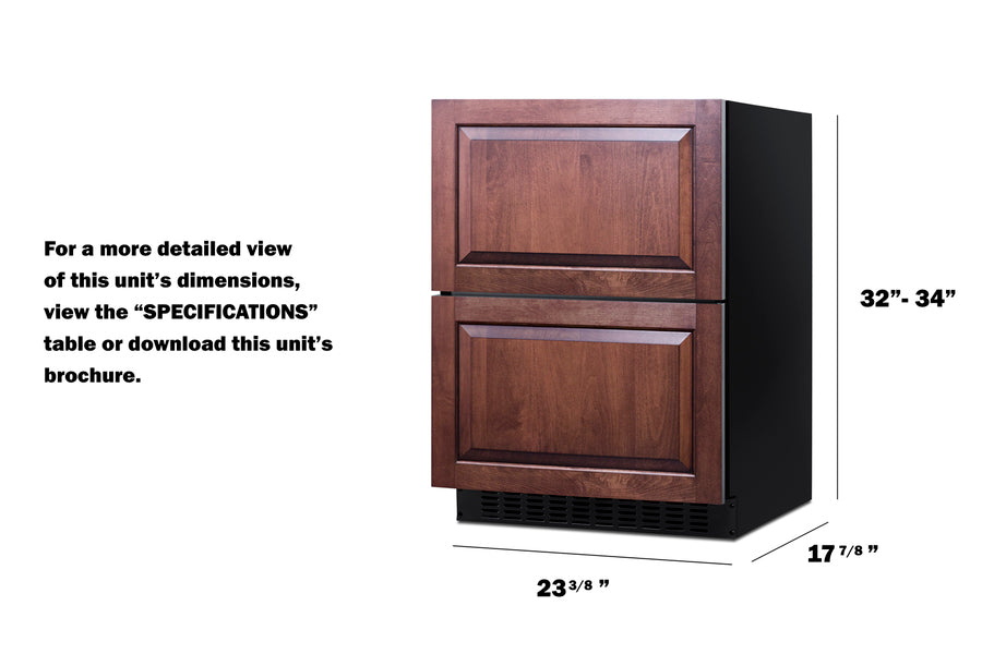 Accucold Panel Ready — 18" deep 24" wide undercounter ADA height drawer refrigerator