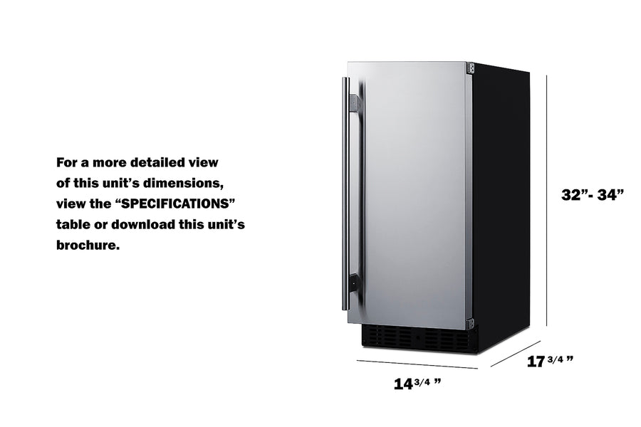 18" deep 15" wide undercounter ADA height all-refrigerator (Model ASDS1523LHD)
