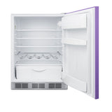 Accucold ADA height 24" all-refrigerator for residential use with lavender purple door, stainless steel handle, and white cabinet, ADA (Model BAR611WHPADA)