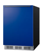 Accucold ADA height 24" all-refrigerator for residential use with cobalt blue door, stainless steel handle, and black cabinet, ADA (Model BAR631BKBADALHD)