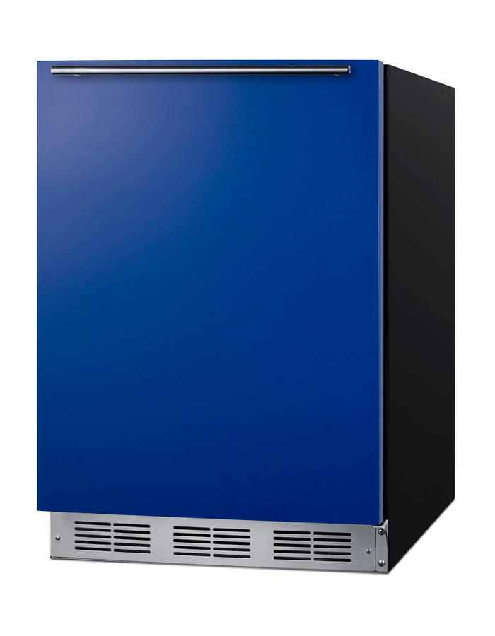 Accucold ADA height 24" all-refrigerator for residential use with cobalt blue door, stainless steel handle, and black cabinet, ADA (Model BAR631BKBADALHD)