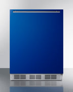 Undercounter 24" all-refrigerator for residential use with cobalt blue door, stainless steel handle, and black cabinet (