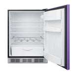Accucold Undercounter 24" all-refrigerator for residential use with lavender purple door, stainless steel handle, and black cabin (Model BAR631BKPLHD)