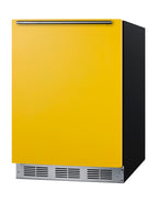 ADA height 24" all-refrigerator for residential use with saffron gold door, stainless steel handle, and black cabinet, ADA (Model BAR631BKYADALHD) - Angle