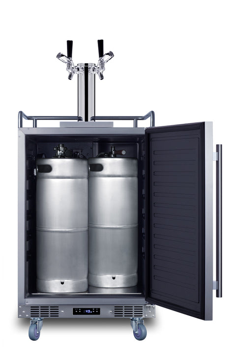 Commercially approved built-in undercounter outdoor double tap beer kegerator in complete stainless steel (Model BC74OSC