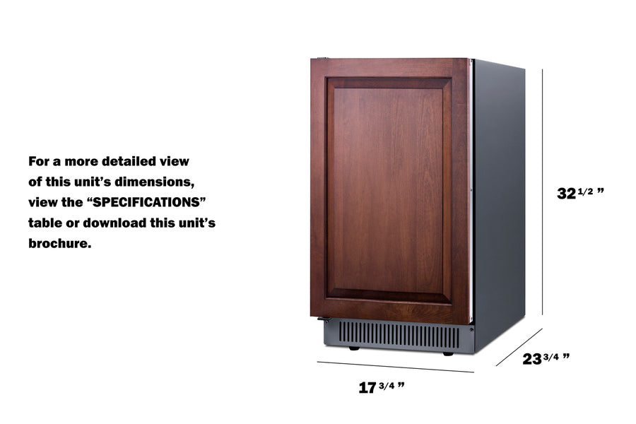 18" wide clear icemaker in ADA height, ADA (Model BIM182ADAIFLHD) - Dimensional