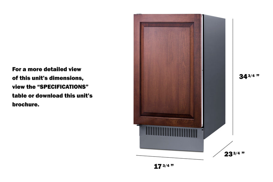 18" Wide Outdoor Clear Icemaker (Model BIM182IFLHD) - Dimensional