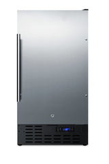 18" wide ADA compliant built-in undercounter manual defrost crescent icemaker with stainless steel door; no drain requir