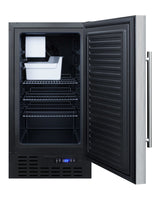 18" wide ADA compliant built-in undercounter manual defrost crescent icemaker with stainless steel door; no drain requir