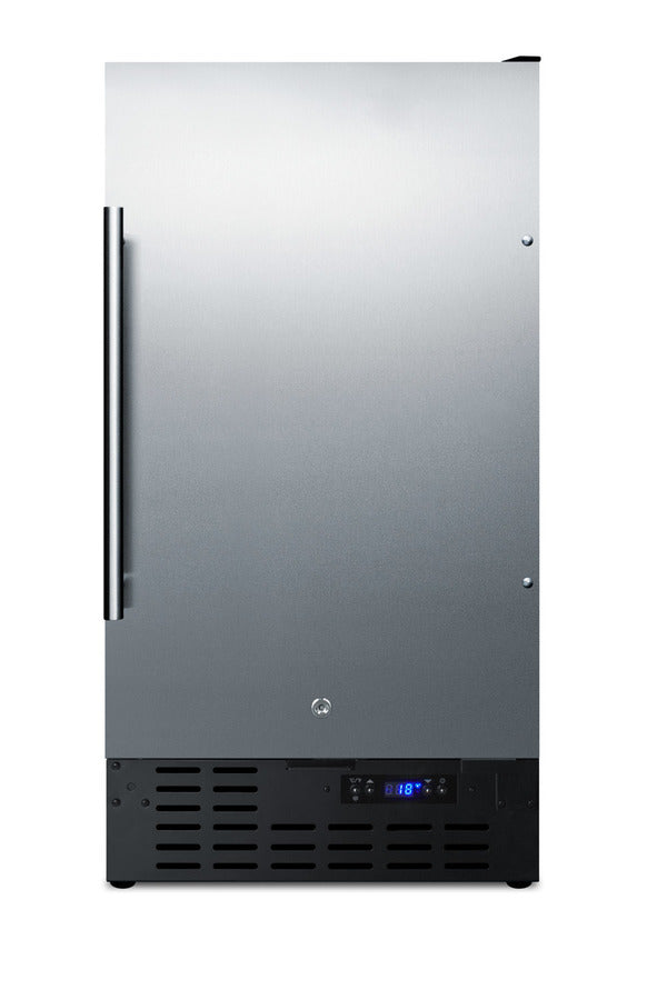 Accucold 18" Wide Built-in Undercounter Manual Defrost Crescent Icemaker with Stainless Steel Door; no Drain Required (Model BIM18SSLHD)