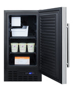 Accucold 18" Wide Built-in Undercounter Manual Defrost Crescent Icemaker with Stainless Steel Door; no Drain Required (Model BIM18SSLHD)