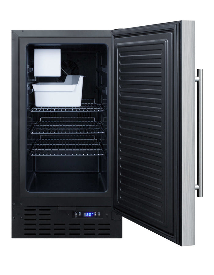 Accucold 18" Wide Built-in Undercounter Manual Defrost Crescent Icemaker with Stainless Steel Door; no Drain Required (Model BIM18SSLHD)