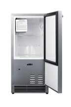 Built-in undercounter ADA compliant manual defrost icemaker with complete stainless steel wrapped exterior finish; no dr - Open