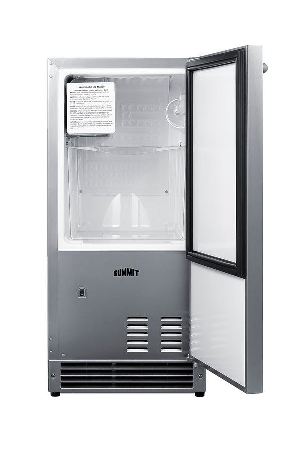 Built-in undercounter ADA compliant manual defrost icemaker with complete stainless steel wrapped exterior finish; no dr - Open