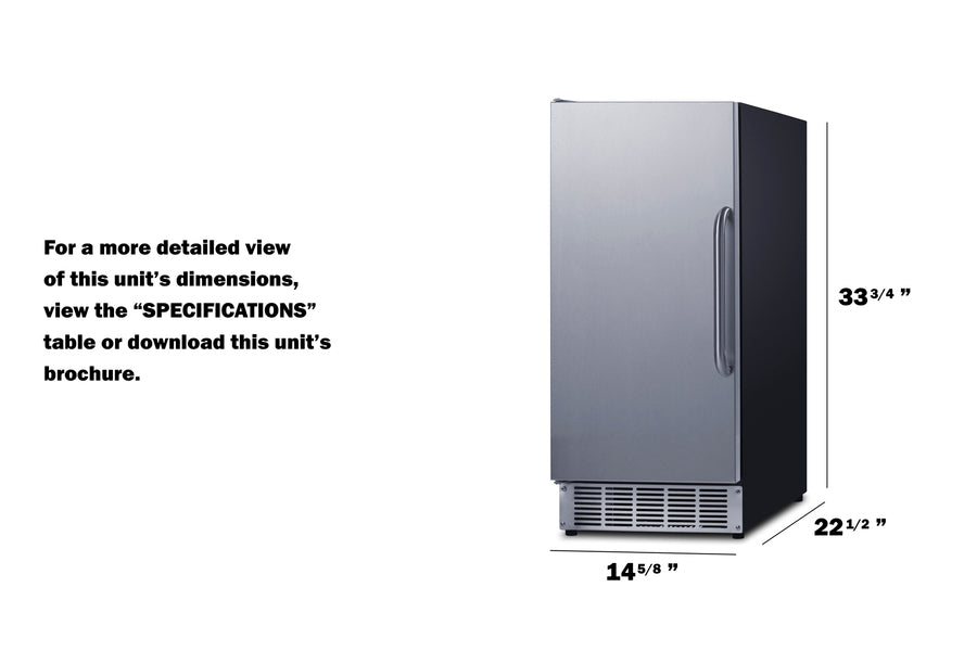 Accucold ADA compliant commercially approved automatic defrost clear icemaker with internal – BIM44GIFADARHD - Dimensions