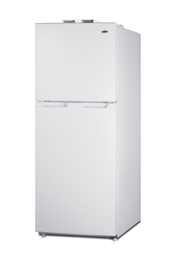 Frost-free break room refrigerator-freezer with NIST calibrated alarm/thermometers (Model BKRF1088W) - Angle