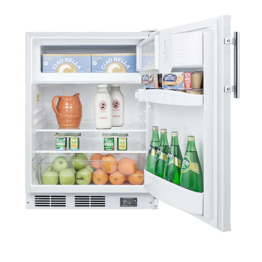 Accucold Counter height break room refrigerator-freezer in white with NIST, Left Hinge – BKRF661LHD - Full