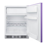 Accucold Undercounter 24" refrigerator-freezer for residential use with lavender purple door, stainless steel handle, and white (Model BRF611WHP)