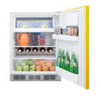 Accucold Undercounter 24" refrigerator-freezer for residential use with saffron gold door, stainless steel handle, and white cabi (Model BRF611WHYLHD)