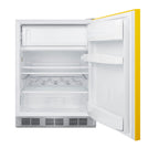 Accucold Undercounter 24" refrigerator-freezer for residential use with saffron gold door, stainless steel handle, and white cabi (Model BRF611WHYLHD)