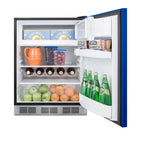 Accucold ADA height 24" refrigerator-freezer for residential use with cobalt blue door, stainless steel handle, and black cabinet, ADA (Model BRF631BKBADALHD)