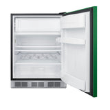 Accucold ADA height 24" refrigerator-freezer for residential use with emerald green door, stainless steel handle, and black cabin, ADA (Model BRF631BKGADA)