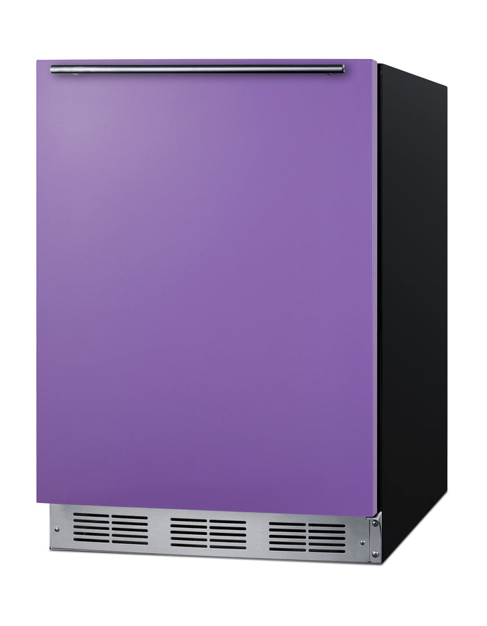 ADA height 24" refrigerator-freezer for residential use with lavender purple door, stainless steel handle, and black ca,