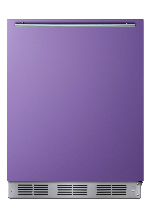 Accucold Undercounter 24" refrigerator-freezer for residential use with lavender purple door, stainless steel handle, and black (Model BRF631BKP)