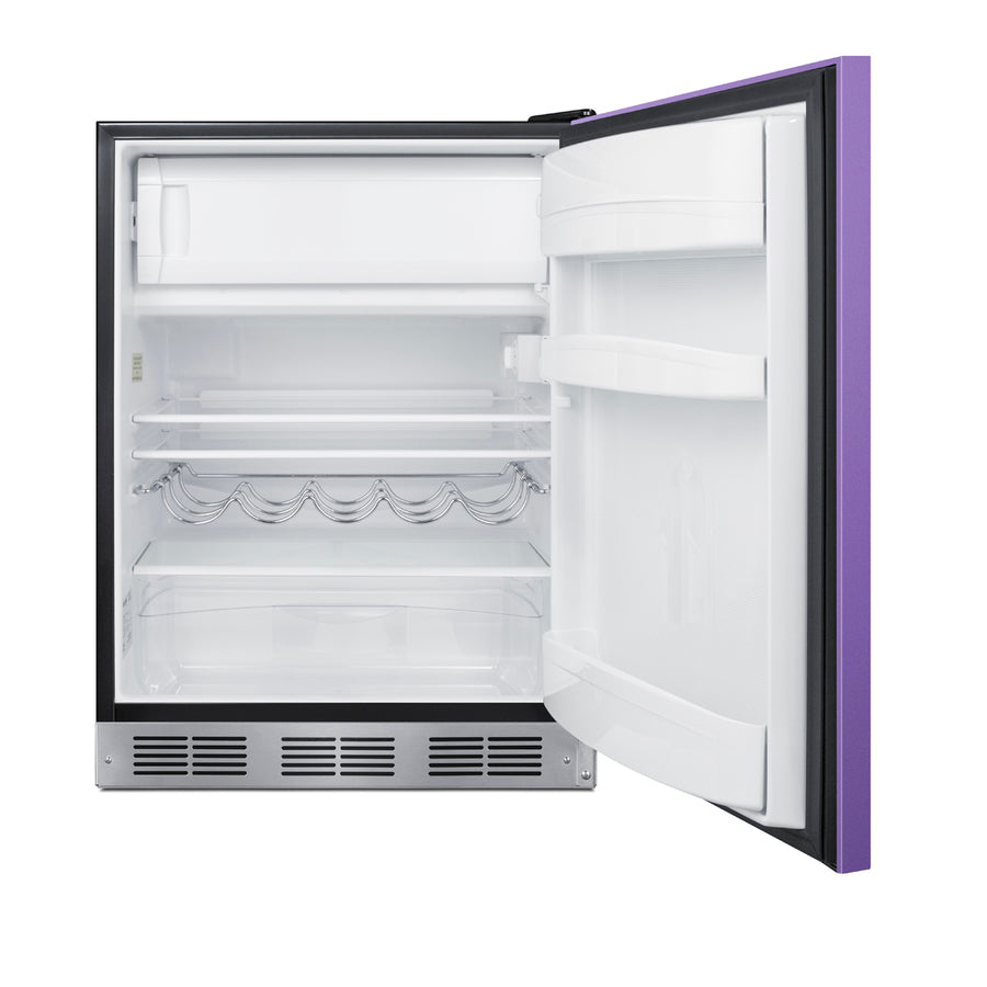 ADA height 24" refrigerator-freezer for residential use with lavender purple door, stainless steel handle, and black ca, ADA (Model BRF631BKPADALHD) - Open