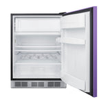 Accucold Undercounter 24" refrigerator-freezer for residential use with lavender purple door, stainless steel handle, and black (Model BRF631BKPLHD)