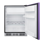 Accucold Undercounter 24" refrigerator-freezer for residential use with lavender purple door, stainless steel handle, and black (Model BRF631BKP)