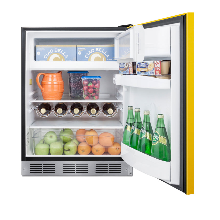 ADA height 24" refrigerator-freezer for residential use with saffron gold door, stainless steel handle, and black cabine - Full