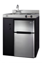 30" wide all-in-one kitchenette with 2-burner 115V coil cooktop, refrigerator-freezer, sink, and storage cabinet (Model C30ELBK) - Angle