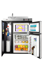 30" wide all-in-one kitchenette with 2-burner 115V coil cooktop, refrigerator-freezer, sink, and storage cabinet (Model C30ELBK) - Full