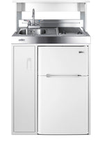 30" wide all-in-one kitchenette with 2-burner 115V smooth-top cooktop, refrigerator-freezer, sink, and storage cabinet - AP