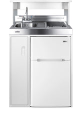 30" wide all-in-one kitchenette with 2-burner 115V smooth-top cooktop, refrigerator-freezer, sink, and storage cabinet - AP