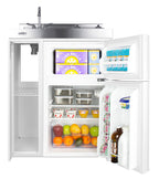 30" wide all-in-one kitchenette with 2-burner 115V smooth-top cooktop, refrigerator-freezer, sink, and storage cabinet - Full