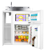 30" wide all-in-one kitchenette with 2-burner 115V smooth-top cooktop, refrigerator-freezer, sink, and storage cabinet - Full