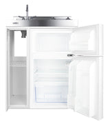 30" wide all-in-one kitchenette with 2-burner 115V smooth-top cooktop, refrigerator-freezer, sink, and storage cabinet - Open