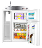 30" wide all-in-one kitchenette with 2-burner 115V coil cooktop, refrigerator-freezer, sink, and storage cabinet (Model 