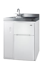 30" wide all-in-one kitchenette with 2-burner 115V induction cooktop, refrigerator-freezer, sink, and storage cabinet