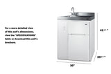 30" wide all-in-one kitchenette with 2-burner 115V induction cooktop, refrigerator-freezer, sink, and storage cabinet